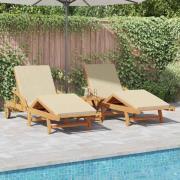 vidaXL Solstol Reclining 3 pcs Beige 40 x 40 x 40cm Massivt akaciaträ