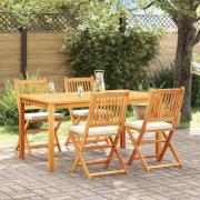 vidaXL Fällstol med kudde 4 pcs Vit 49 x 57.5 x 92cm Massivt akaciaträ