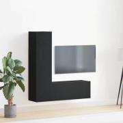 vidaXL TV-bänkset 3 pcs Svart ek 130.5 x 30 x 140 cm Konstruerat trä