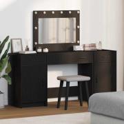 vidaXL Smyckebord med spegelbelysning 3 pcs Svart Konstruerat trä