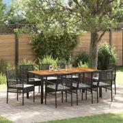vidaXL Trädgårdsmöbelset 9 pcs Svart Poly rattan