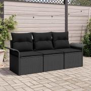 vidaXL Trädgårdsoffset 3 pcs Svart 196 x 62 x 85cm konstrotting
