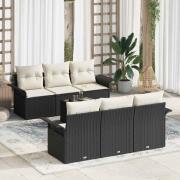 vidaXL Trädgårdsoffset 7 pcs Svart Poly rattan