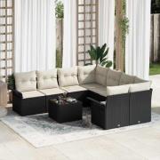 vidaXL Trädgårdsoffset 9 pcs Svart Poly rattan