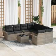 vidaXL Trädgårdsoffset 9 pcs Ljusgrå Poly rattan