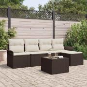 vidaXL Trädgårdsoffset med kudde 6 pcs Brun Poly rattan