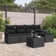 vidaXL Trädgårdsoffset med kudde 6 pcs Svart Poly rattan