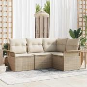 vidaXL Trädgårdsoffset med kudde 4 pcs Beige Poly rattan