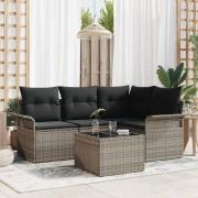 vidaXL Trädgårdsoffset med kudde 5 pcs Grå Poly rattan