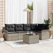 vidaXL Trädgårdsoffset med kudde 6 pcs Grå 55 x 55 x 37 cm Poly rattan