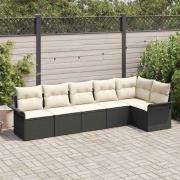 vidaXL Trädgårdsoffset med kudde 6 pcs Svart Poly rattan