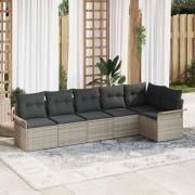 vidaXL Trädgårdsoffset med kudde 6 pcs Ljusgrå Poly rattan