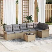 vidaXL Trädgårdsoffset med kudde 7 pcs Beige Poly rattan