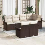 vidaXL Trädgårdsoffset med kudde 7 pcs Brun Poly rattan