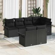 vidaXL Trädgårdsoffset med kudde 7 pcs Svart Poly rattan