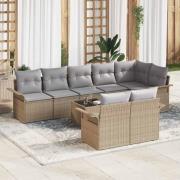 vidaXL Trädgårdsoffset med kudde 9 pcs Beige Poly rattan