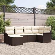 vidaXL Trädgårdsoffset med kudde 6 pcs Brun Poly rattan