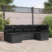 vidaXL Trädgårdsoffset med kudde 6 pcs Svart Poly rattan