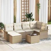 vidaXL Trädgårdsoffset med kudde 7 pcs Beige Poly rattan