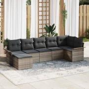vidaXL Trädgårdsoffset med kudde 7 pcs Grå Poly rattan