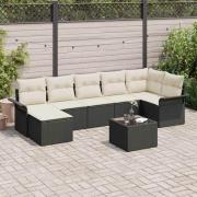 vidaXL Trädgårdsoffset med kudde 8 pcs Svart Poly rattan