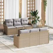 vidaXL Trädgårdsoffset 7 pcs Beige 55 x 55 x 37 cm Poly rattan