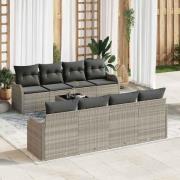 vidaXL Trädgårdsoffset 9 pcs Ljusgrå 55 x 55 x 37 cm Poly rattan