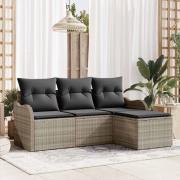 vidaXL Trädgårdsoffset med kudde 4 pcs Ljusgrå Poly rattan