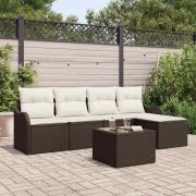 vidaXL Trädgårdsoffset med kudde 6 pcs Brun Poly rattan