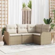 vidaXL Trädgårdsoffset med kudde 4 pcs Beige Poly rattan