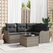 vidaXL Trädgårdsoffset med kudde 5 pcs Grå Poly rattan