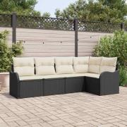 vidaXL Trädgårdsoffset med kudde 5 pcs Svart Poly rattan