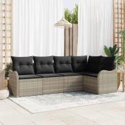 vidaXL Trädgårdsoffset med kudde 5 pcs Ljusgrå Poly rattan