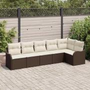 vidaXL Trädgårdsoffset med kudde 6 pcs Brun Poly rattan