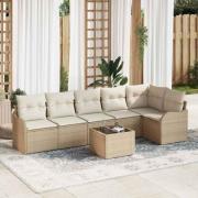 vidaXL Trädgårdsoffset med kudde 7 pcs Beige Poly rattan