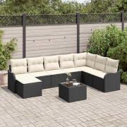 vidaXL Trädgårdsoffset med kudde 9 pcs Svart Poly rattan