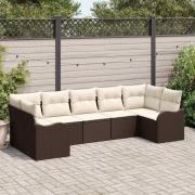 vidaXL Trädgårdsoffset med kudde 7 pcs Brun Poly rattan