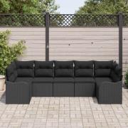 vidaXL Trädgårdsoffset med kudde 7 pcs Svart Poly rattan