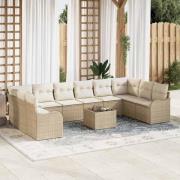 vidaXL Trädgårdsoffset med kudde 11 pcs Beige Poly rattan