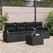 vidaXL Trädgårdsoffset Manuell 5 pcs Svart 55 x 55 x 37 cm Poly rattan