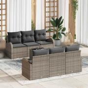 vidaXL Trädgårdsoffset med kudde 7 pcs Grå 55 x 55 x 37 cm Poly rattan