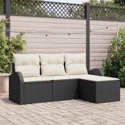 vidaXL Trädgårdsoffset med kudde 4 pcs Svart Poly rattan