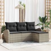 vidaXL Trädgårdsoffset med kudde 4 pcs Ljusgrå Poly rattan