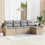 vidaXL Trädgårdsoffset med kudde 5 pcs Beige Poly rattan