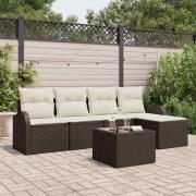 vidaXL Trädgårdsoffset med kudde 6 pcs Brun Poly rattan