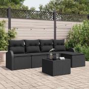 vidaXL Trädgårdsoffset med kudde 6 pcs Svart Poly rattan