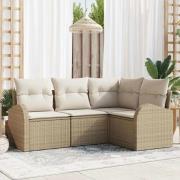 vidaXL Trädgårdsoffset med kudde 4 pcs Beige Poly rattan