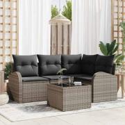 vidaXL Trädgårdsoffset med kudde 5 pcs Grå Poly rattan