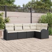 vidaXL Trädgårdsoffset med kudde 5 pcs Svart Poly rattan