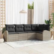 vidaXL Trädgårdsoffset med kudde 5 pcs Ljusgrå Poly rattan